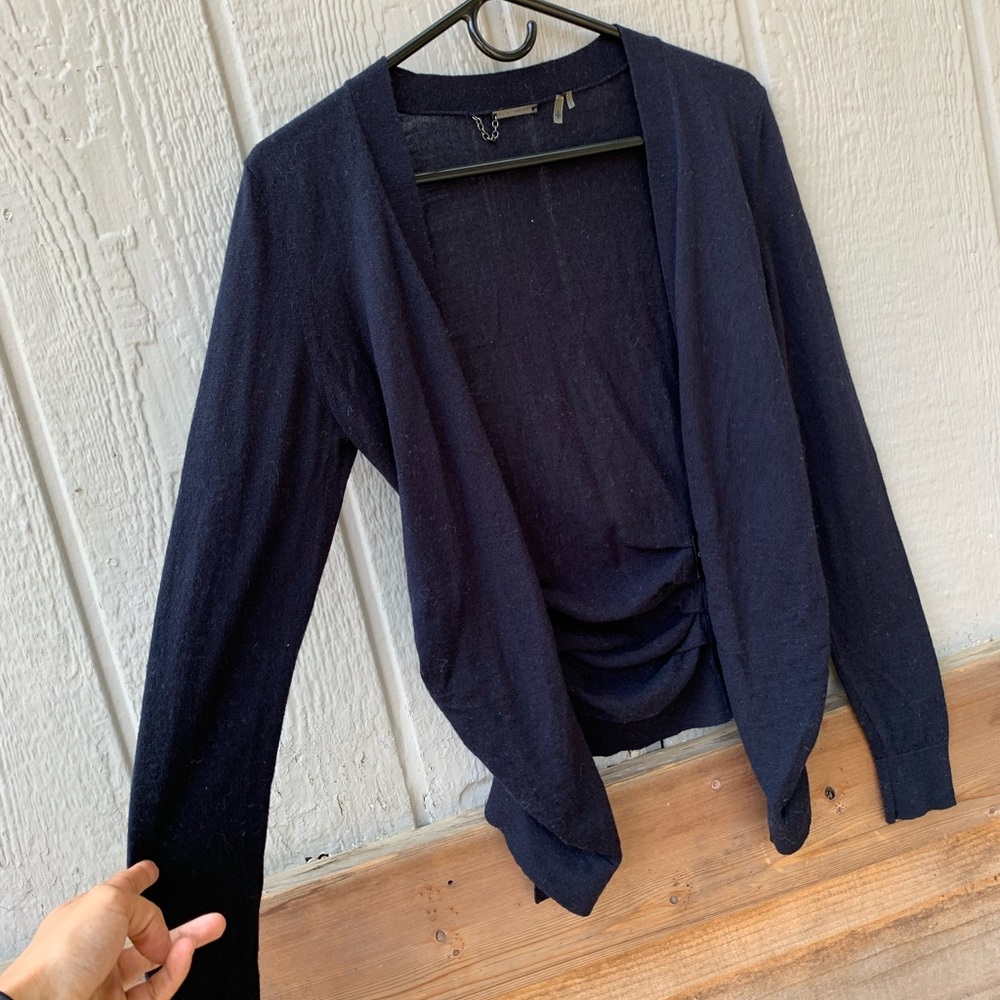 Elie Tahari 100% extra fine merino wool high low lightweight open wool cardigan - Picture 6 of 11